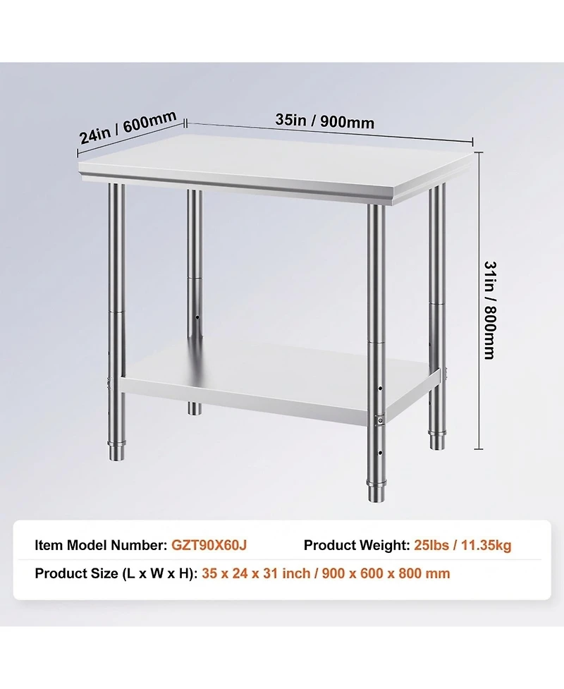 Sugift Stainless Steel Prep Table 900x600x800 mm 700 lbs Load Capacity