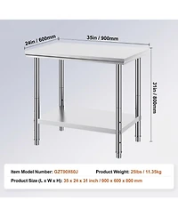 Sugift Stainless Steel Prep Table 900x600x800 mm 700 lbs Load Capacity