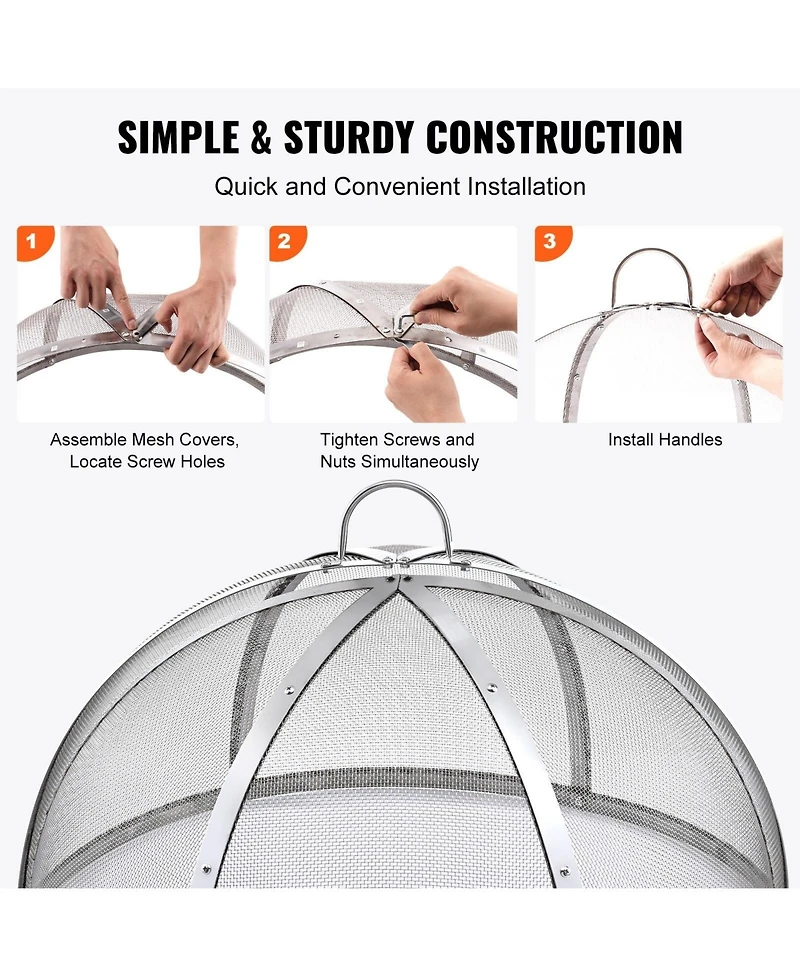 Sugift 30in Diameter Stainless Steel Fire Pit Spark Screen Lid Cover