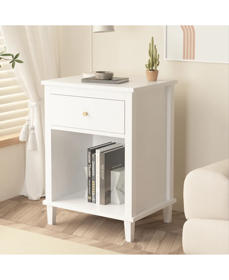 sumyeg Wooden Nightstand with One Drawer and Shelf