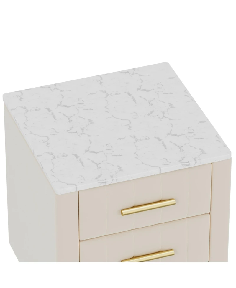 sumyeg Upholstered Wooden Nightstand with 3 Drawers and Metal Legs Handles