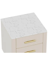 sumyeg Upholstered Wooden Nightstand with 3 Drawers and Metal Legs Handles