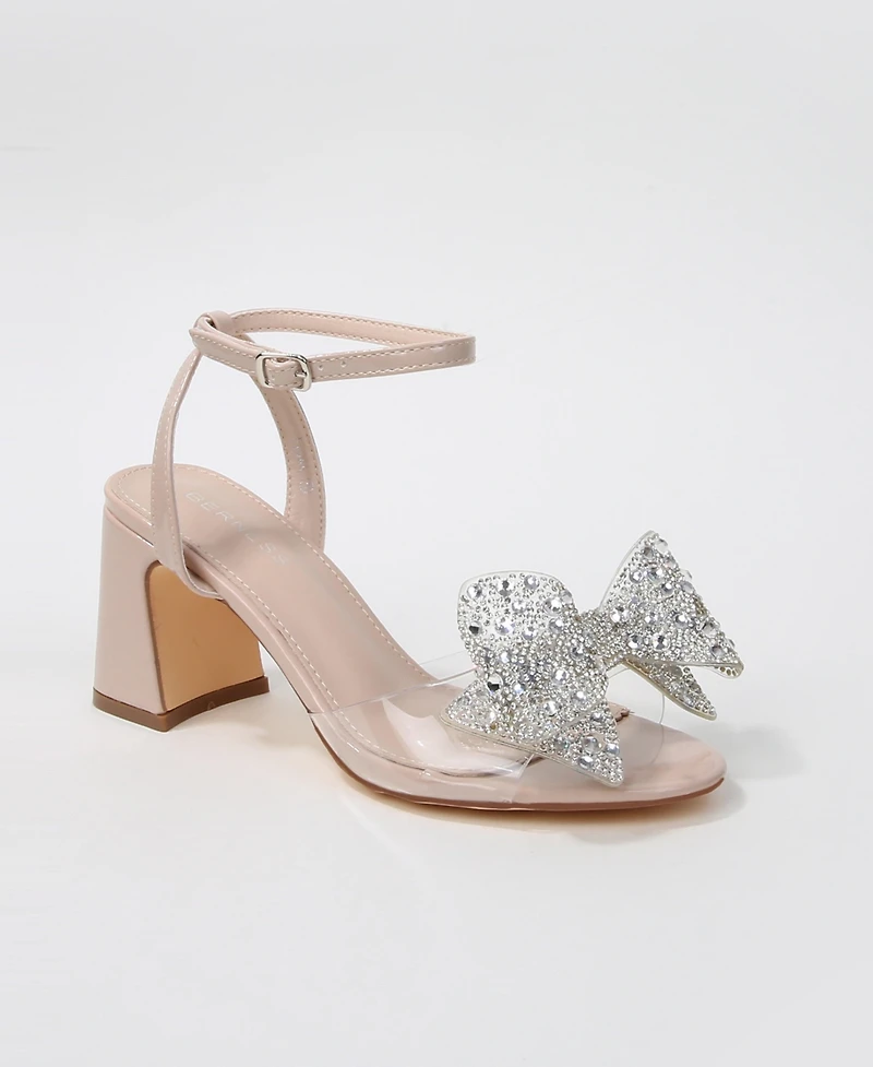 Berness Women's Fiora Rhinestone Embellished Butterfly Bow Block Heel Dress Sandals