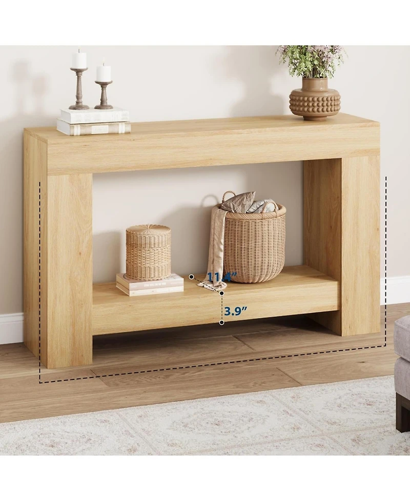 gaomon Entryway Console Table, Farmhouse 2-Tier Entryway Table, Long Sofa Accent Table Behind Couch Table with Open Storage