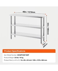 Sugift Stainless Steel Food Prep Table 14 x 48 x 34 in with Adjustable Undershelf for Kitchen