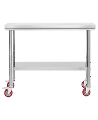 Sugift Stainless Steel Food Prep Worktable 24 x 35.4 in With Wheels for Commercial Use