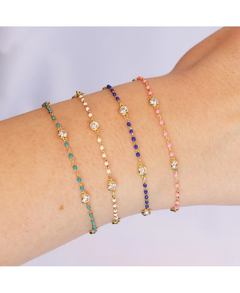 The Lovery White Enamel Bead Cz Chain Bracelet 14K Gold Plated Sterling Silver