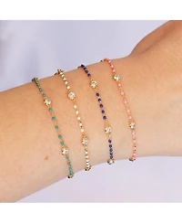 The Lovery White Enamel Bead Cz Chain Bracelet 14K Gold Plated Sterling Silver