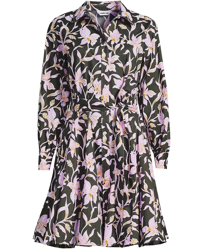 Lands' End Women's Poplin Button Front Dress with Godets