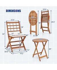 sumyeg 3-Piece Acacia Wood Patio Bistro Set with Seat Cushions