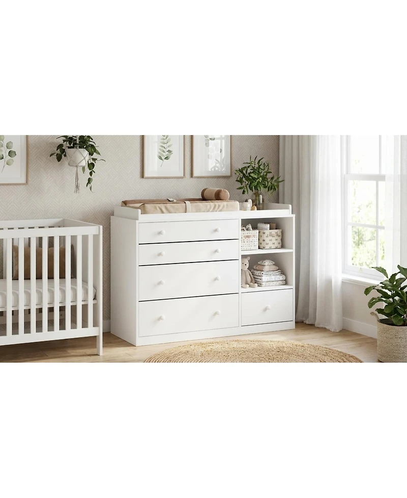 Famapy Changing Table Dresser, Baby Nursery Dresser with 5 Drawers and 2 Shelves, Baby Changing Table, Diaper Changing Station