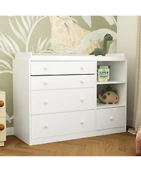 Famapy Changing Table Dresser, Baby Nursery Dresser with 5 Drawers and 2 Shelves, Baby Changing Table, Diaper Changing Station
