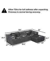 Famapy 106" Modular Sectional Sofa with Pillows, L-Shape Corduroy Cloud Couch