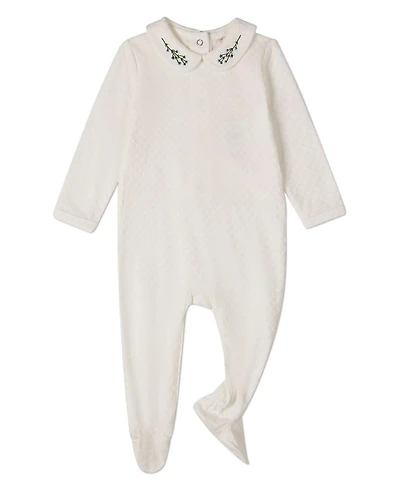 MeMoi Baby Boys Unisex Blue Buds Sweetest Bloom Cotton/Rayon Embroidered Footie