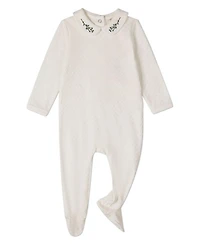 MeMoi Baby Boys Unisex Blue Buds Sweetest Bloom Cotton/Rayon Embroidered Footie