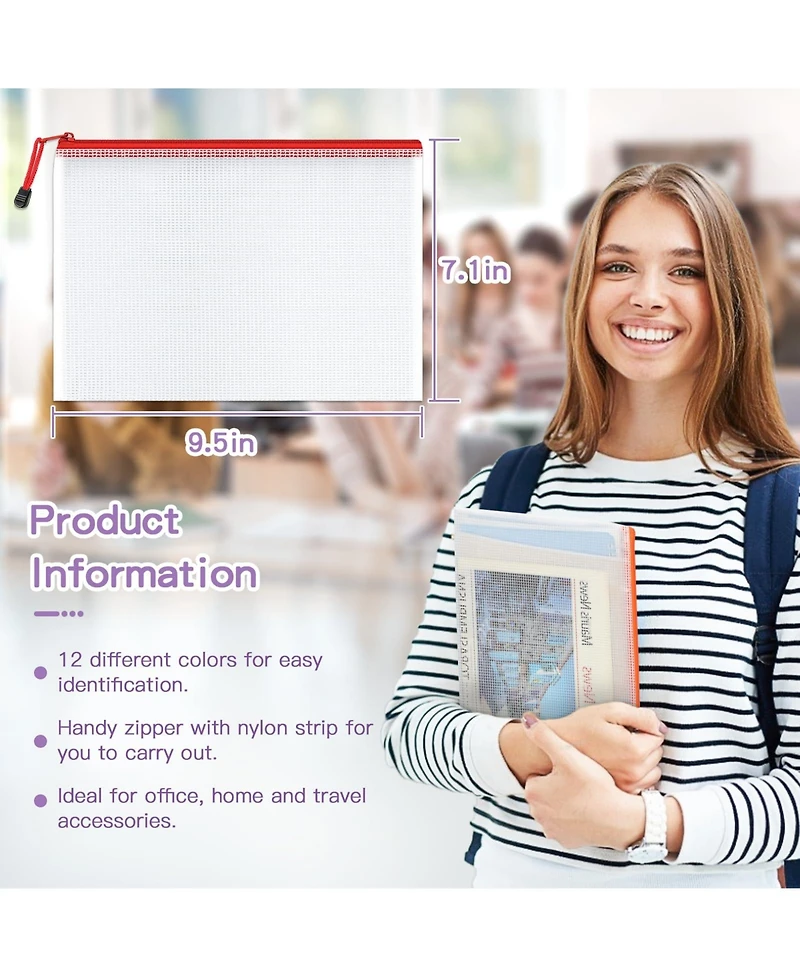 Gnuadz 36 packs Mesh Zipper Pouch Bags for Office Travel Storage A5