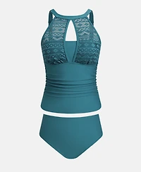 Cupshe Women's High Neck Mesh Cutouts Adjustable Straps Tankini Sets