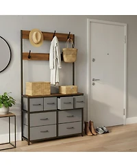 Yigii Tall Fabric Dresser 8 Drawers 6 Hooks Chest Bedroom Storage Organizer Space Saving Easy Assembly