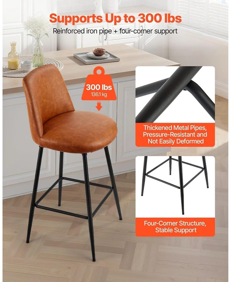 Gouun 27 in Swivel Counter Height Pu Leather Bar Stool Set of 2 with Backrest and Metal Legs