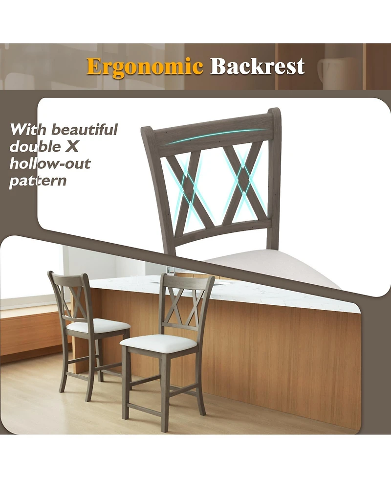 Gouun 24 in Cross-Back Linen Fabric Counter Height Bar Stool Set of 2 with Upholstered Seat