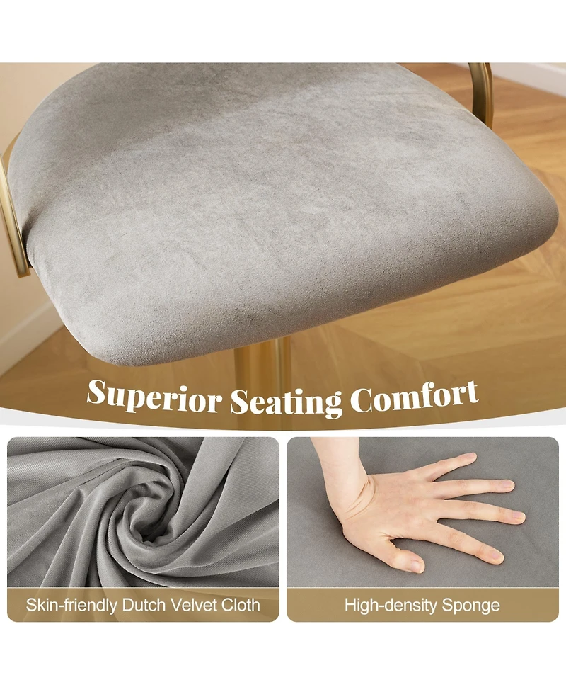 Gouun Height Adjustable Velvet Swivel Bar Stool Set of 2 with Barrel Back and Footrest