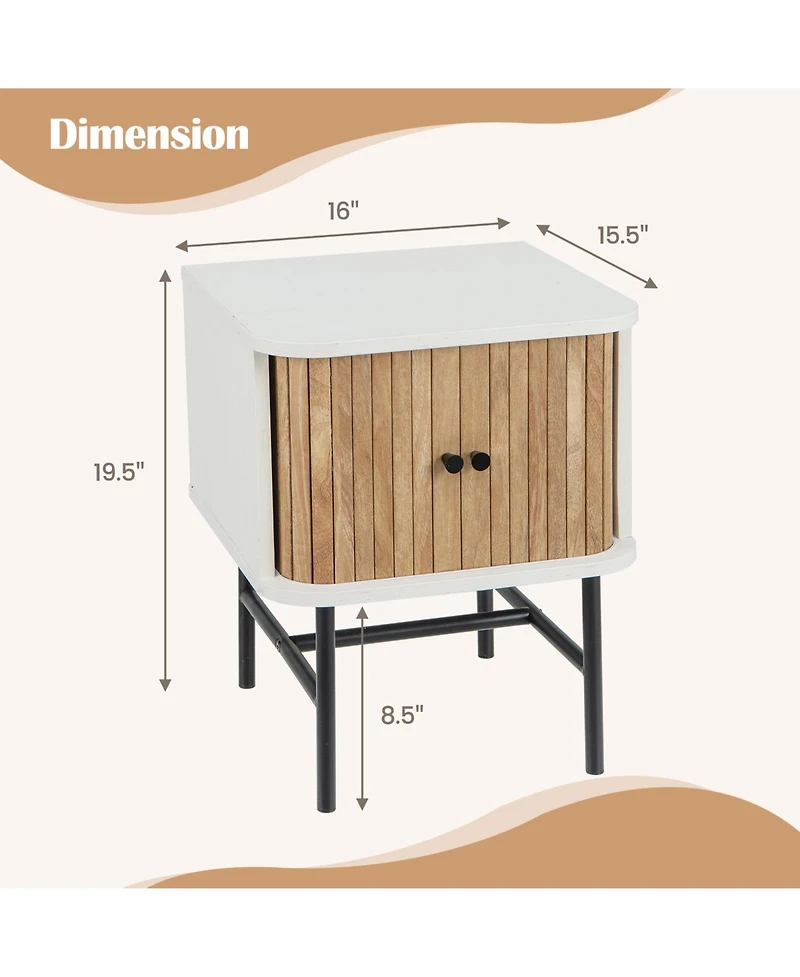 sumyeg Mid-century Modern Nightstand with Sliding Doors and Storage Cabinet