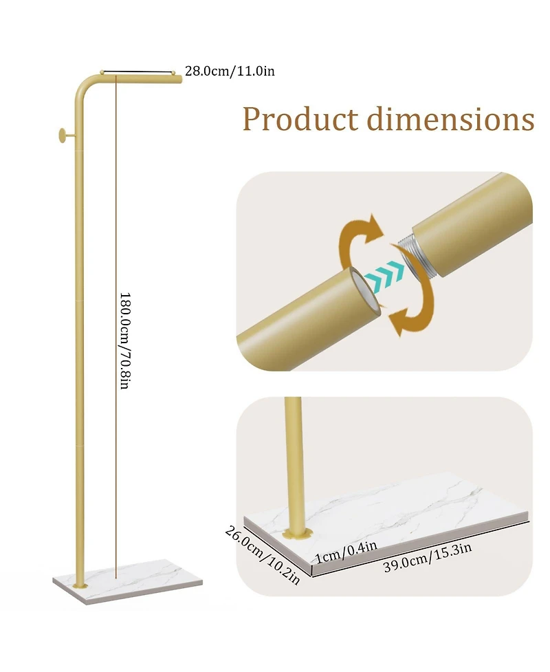 Yigii L Shaped Freestanding Metal Coat Rack Tree with Rock Base for Bedroom Hallway Entrance