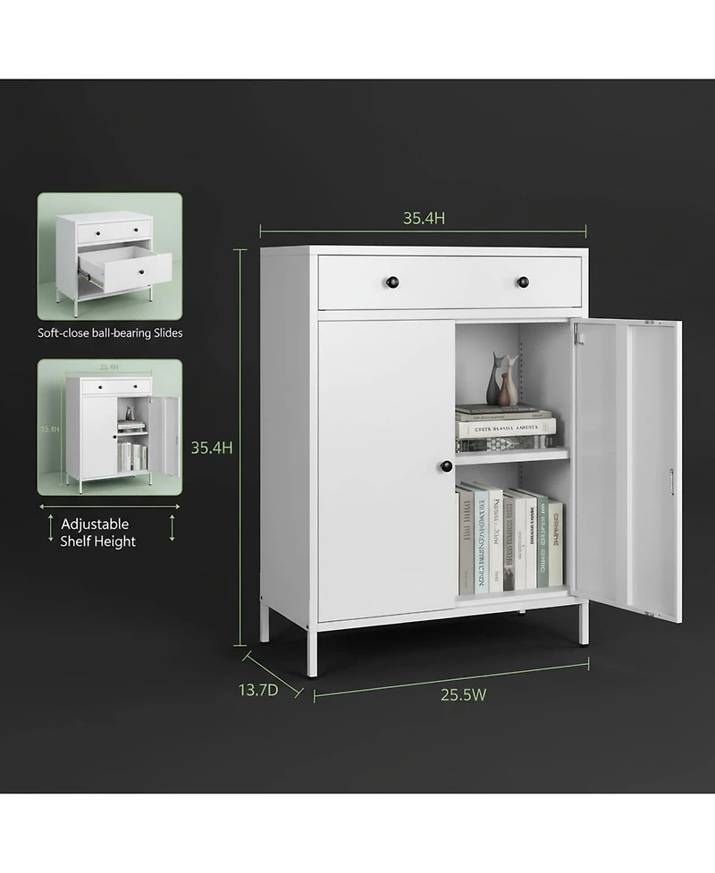 Yigii Metal Storage Cabinet Garage 2 Drawers Adjustable Shelf Locking Short Office Home