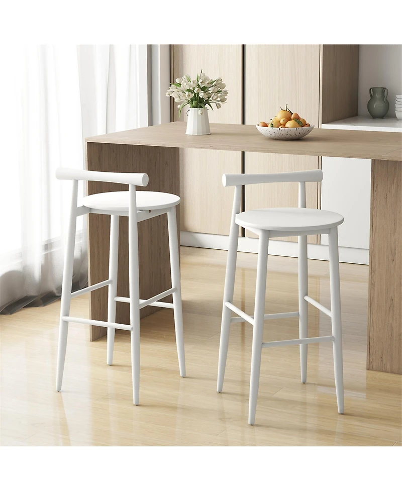 Gymax Bar Height Stools Set of 2 Bar Chair w/ Acacia Wood Frame Supporting Legs