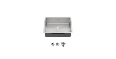 Busdays 27 x 19 Inch Stainless Steel Kitchen Sink Single Bowl Undermount Handmade Brushed Nickel with Us Standard Drain and Hook