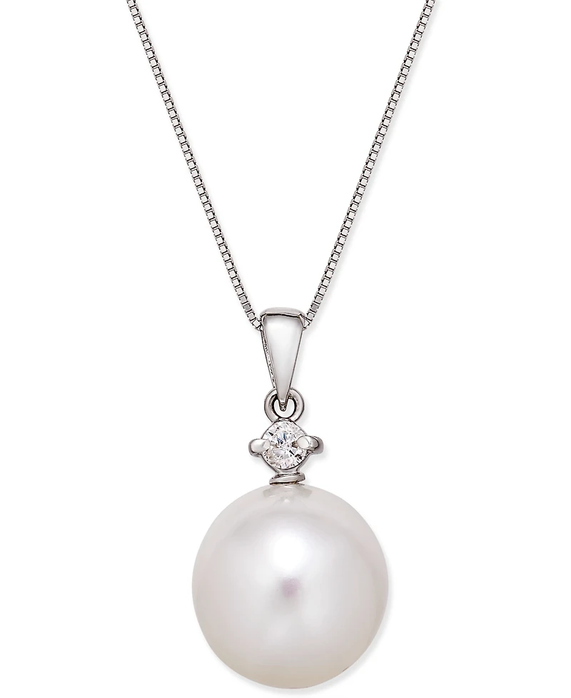 Cultured White South Sea Pearl (12mm) and Diamond (1/10 ct. t.w.) Pendant Necklace in 14k White Gold