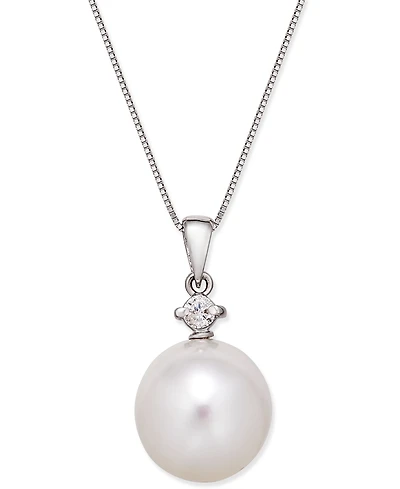 Cultured White South Sea Pearl (12mm) and Diamond (1/10 ct. t.w.) Pendant Necklace in 14k White Gold