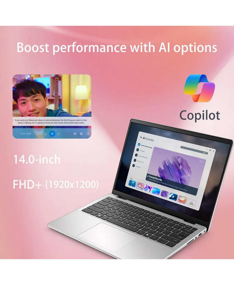 Dell 14 14" Traditional Laptop Amd Ryzen Ai 5 16GB Ram Amd Radeon Graphics 512GB Ssd Storage Windows 11 Home 60Hz - Silver