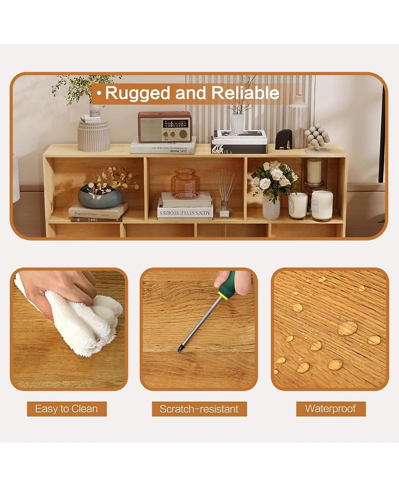 Gaomon 10 Cube Bookshelf, 3 Tier Modern Wide Bookcase with Legs, Mid-Century Wood Bookshelves Storage, Natural Large Book Case