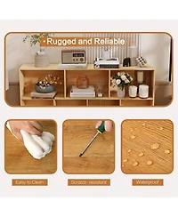 Gaomon 10 Cube Bookshelf, 3 Tier Modern Wide Bookcase with Legs, Mid-Century Wood Bookshelves Storage, Natural Large Book Case