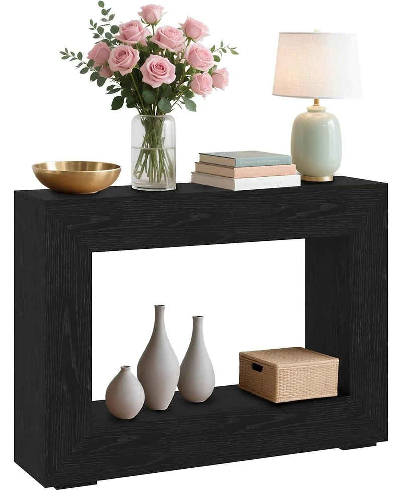 Rainsken Modern Rectangle Coffee Table, 47.2" Wood Center Table with 4 Drawers and 2 Display Shelves, Fluted Design for Living Room