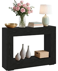 Rainsken Modern Rectangle Coffee Table, 47.2" Wood Center Table with 4 Drawers and 2 Display Shelves, Fluted Design for Living Room