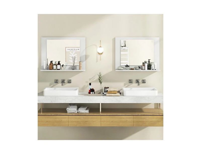 Slickblue 23.5x17.5 Inch Rectangle Bathroom Mirror with Wood Shelf