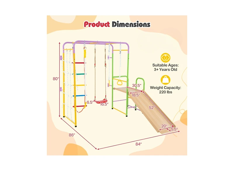Slickblue Kids Indoor Climbing Playset 8 in 1 Jungle Gym Monkey Bars