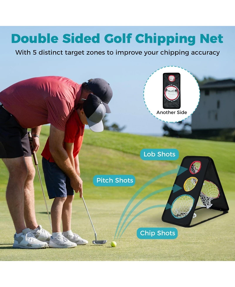 Mecale Dual-Sided Golf Chipping Net with Triple Targets, 5-Hole Training System