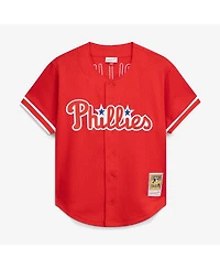 Mitchell & Ness Men's Jimmy Rollins Red Philadelphia Phillies Cooperstown Mesh Batting Practice Button-Up Jersey