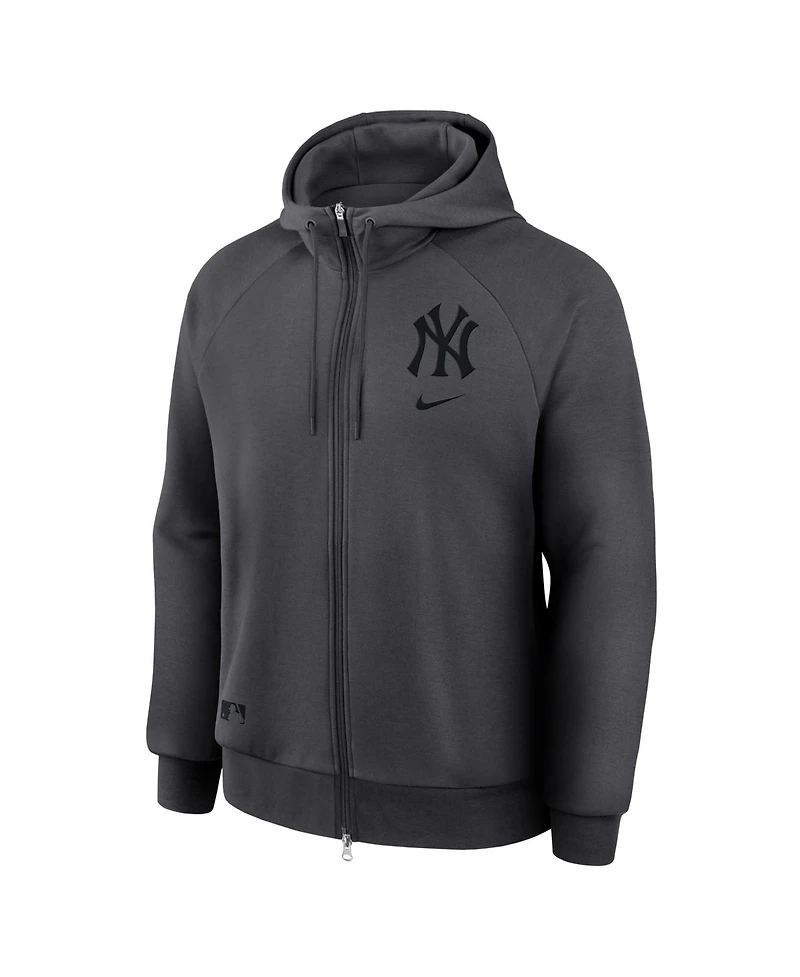 Nike Men's Anthracite New York Yankees Authentic Collection Player Raglan Dri-fit Full-Zip Hoodie