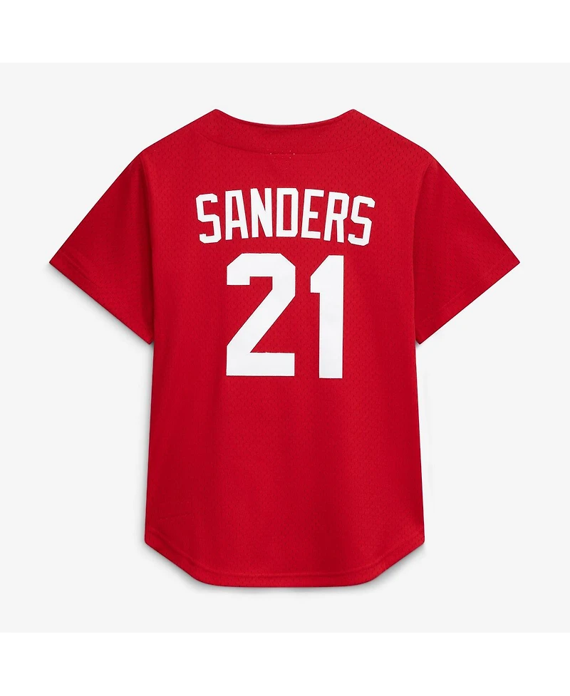 Mitchell & Ness Men's Deion Sanders Red Cincinnati Reds Cooperstown Mesh Batting Practice Button-Up Jersey
