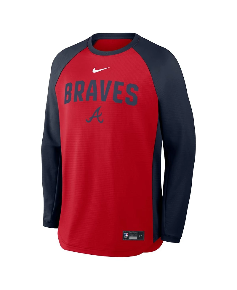 Nike Men's Red Atlanta Braves Authentic Collection Raglan Dri-fit Sweatshirt