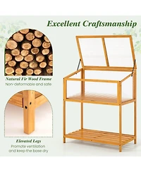 Sugift Wood Cold Frame Greenhouse with Transparent Openable Roof and Slatted Storage Shelf