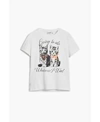 Desigual Women's T-shirt with cat rhinestones