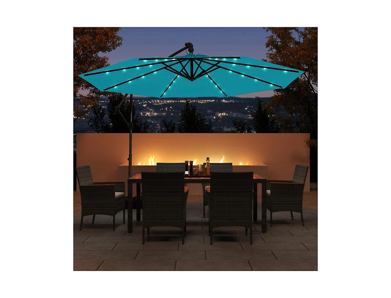 Lucky One 10 ft Solar Offset Patio Umbrella with Base 32 Led Lights 360 Rotation