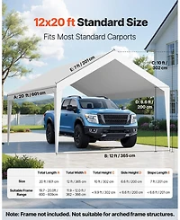 Sugift 12 x 20 ft Waterproof Carport Replacement Canopy Cover Car Shelter Tarp Frame Not Included