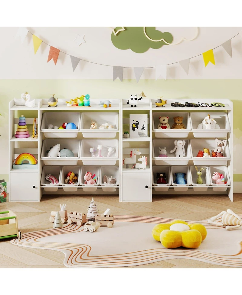 Gouun Kids Toy Storage Bookshelf with Open Shelves and Single-Door Cabinet