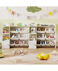 Gouun Kids Toy Storage Bookshelf with Open Shelves and Single-Door Cabinet